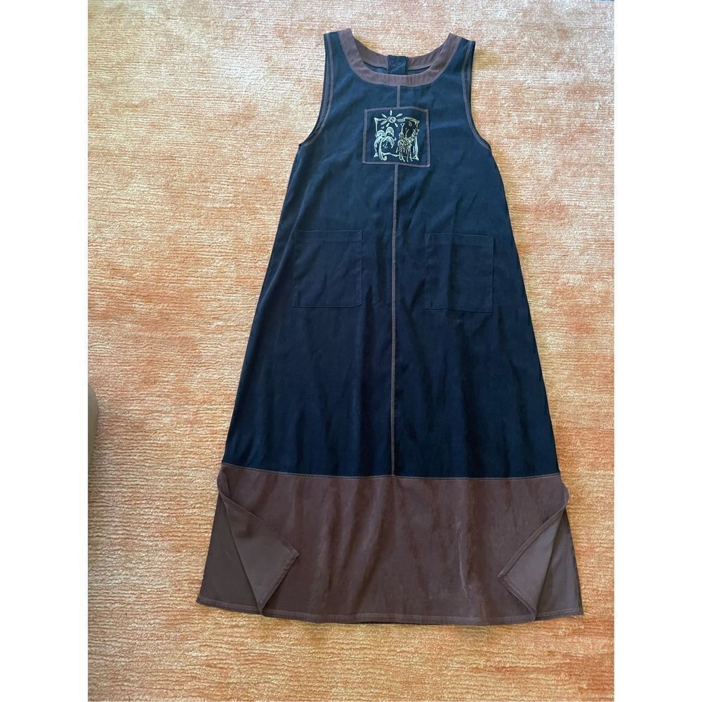 Vintage California Concepts Maxi Dress Black Brown Sleeveless Giraffe Size 14